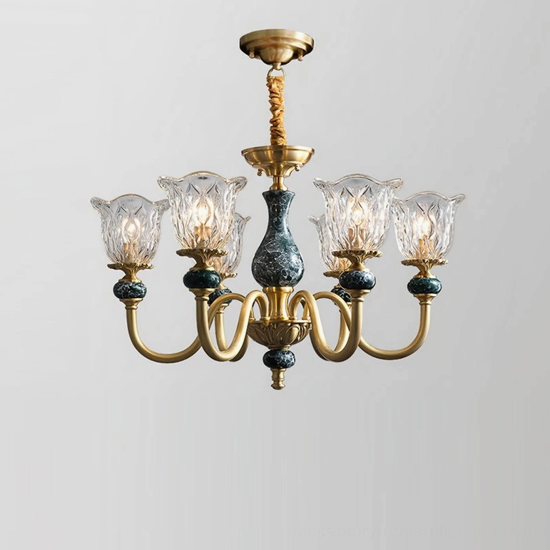Dieppe 6-light chandelier emerald brass mid-century modern fixture design