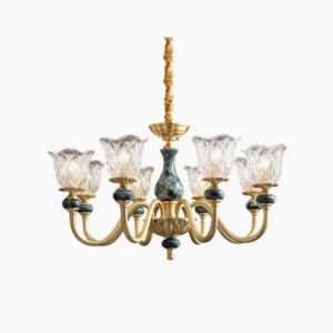 Dieppe 8-light emerald brass chandelier modern luxury lighting on white background