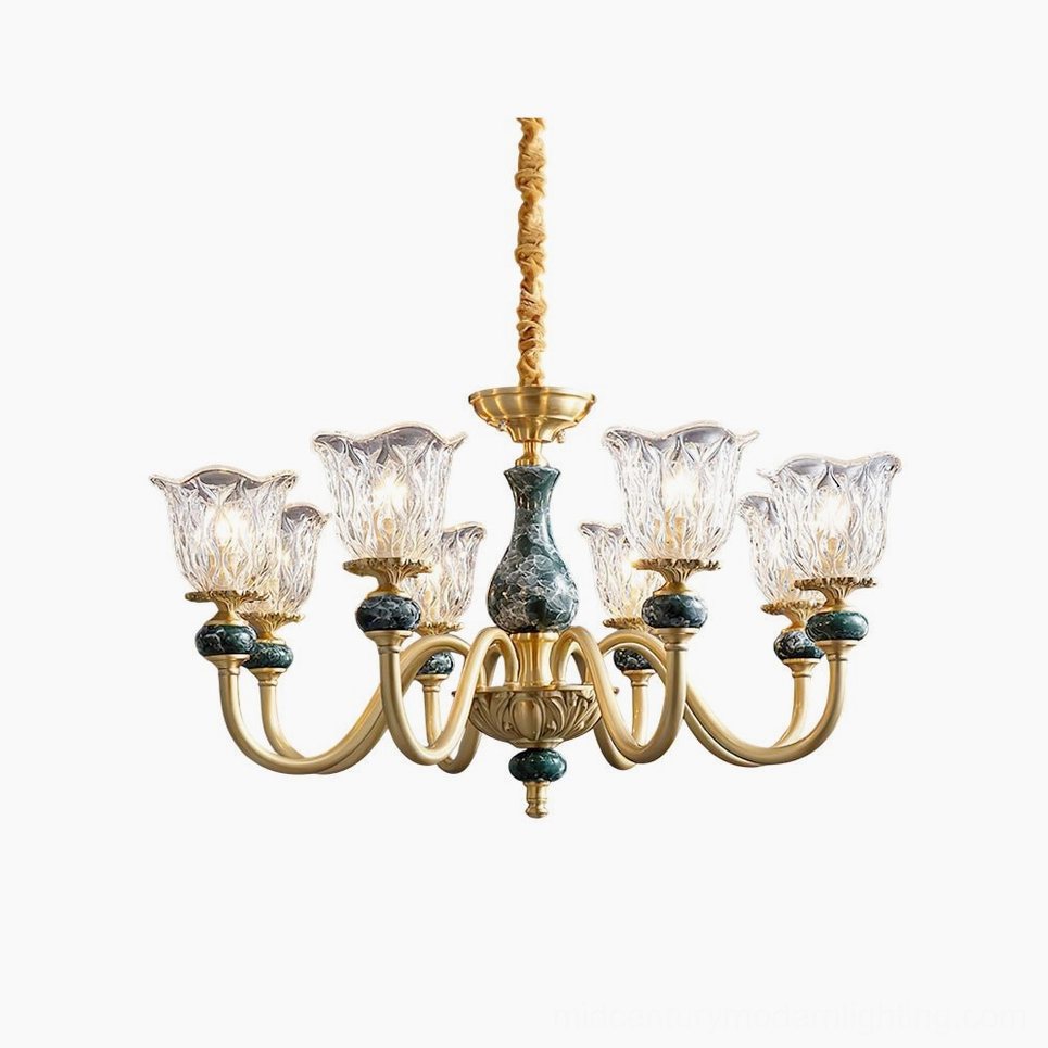 Dieppe 8-light emerald brass chandelier modern luxury lighting on white background
