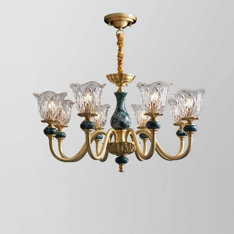 Dieppe 8-light chandelier emerald brass mid-century modern luxury lighting fixture