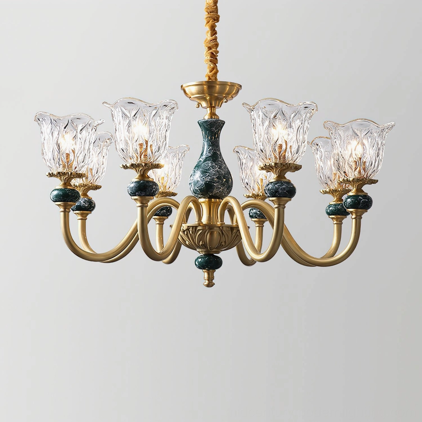 Dieppe chandelier brass frame sculptural modern lighting design element