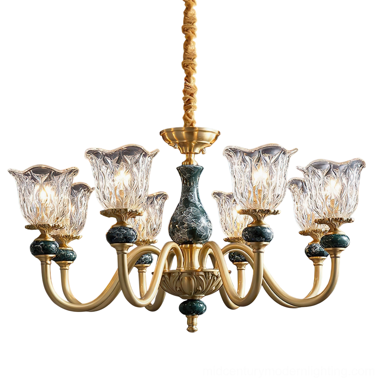 Dieppe chandelier emerald green glass shade luxury mid-century modern design