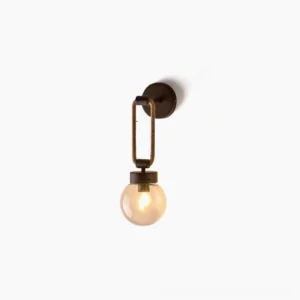 Dillon industrial hemp rope wall lamp front view showcasing antique metal frame and clear glass shade against white background