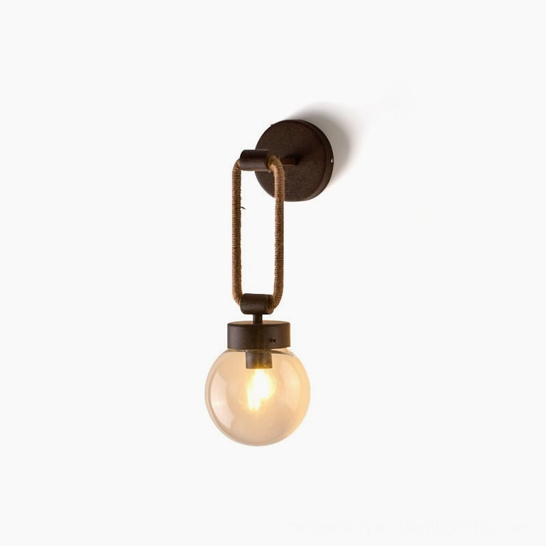 Dillon industrial hemp rope wall lamp compact vintage design full product view on neutral background