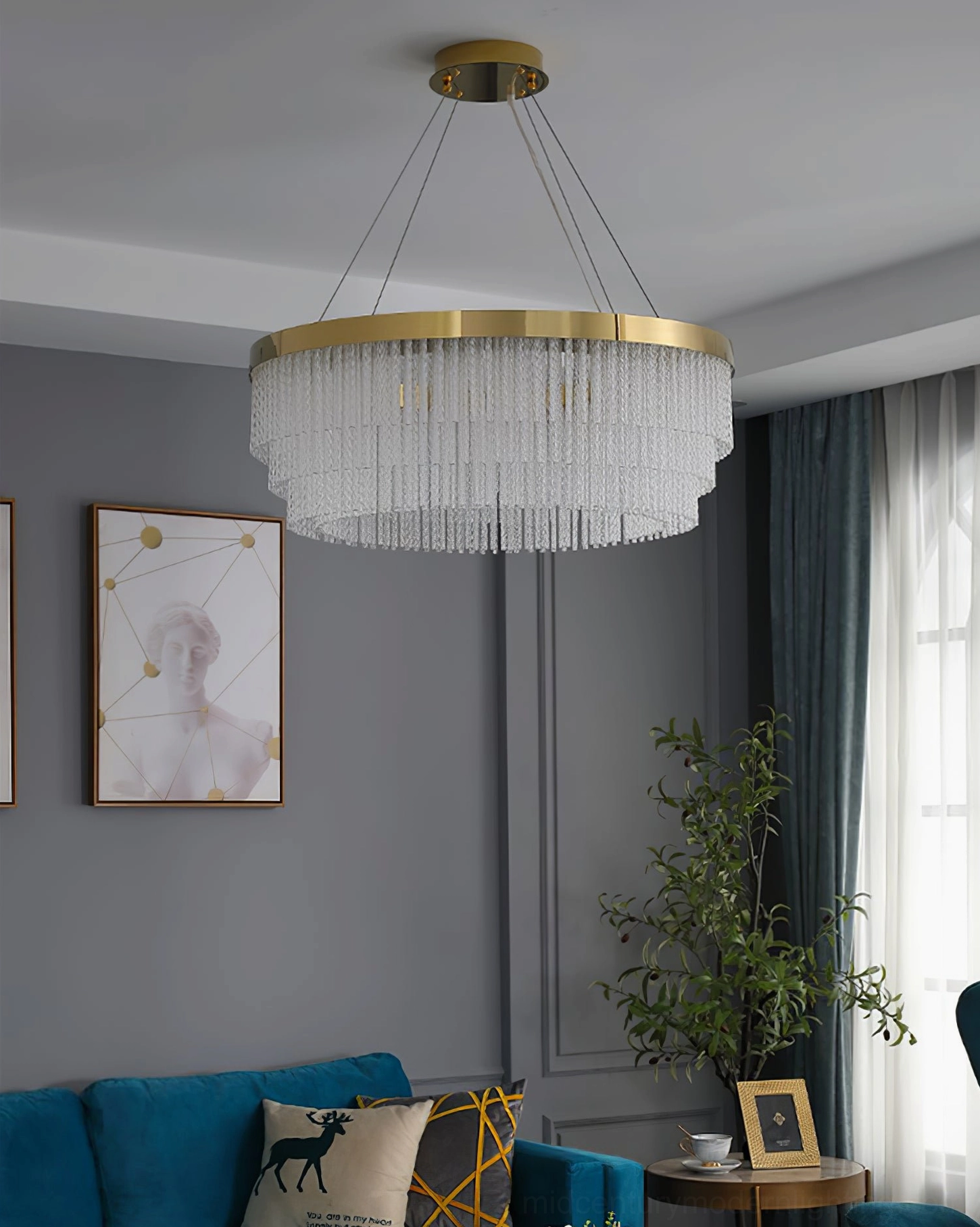 Crystal chandelier lighting fixture with dimmable warm LED creating elegant ambient atmosphere