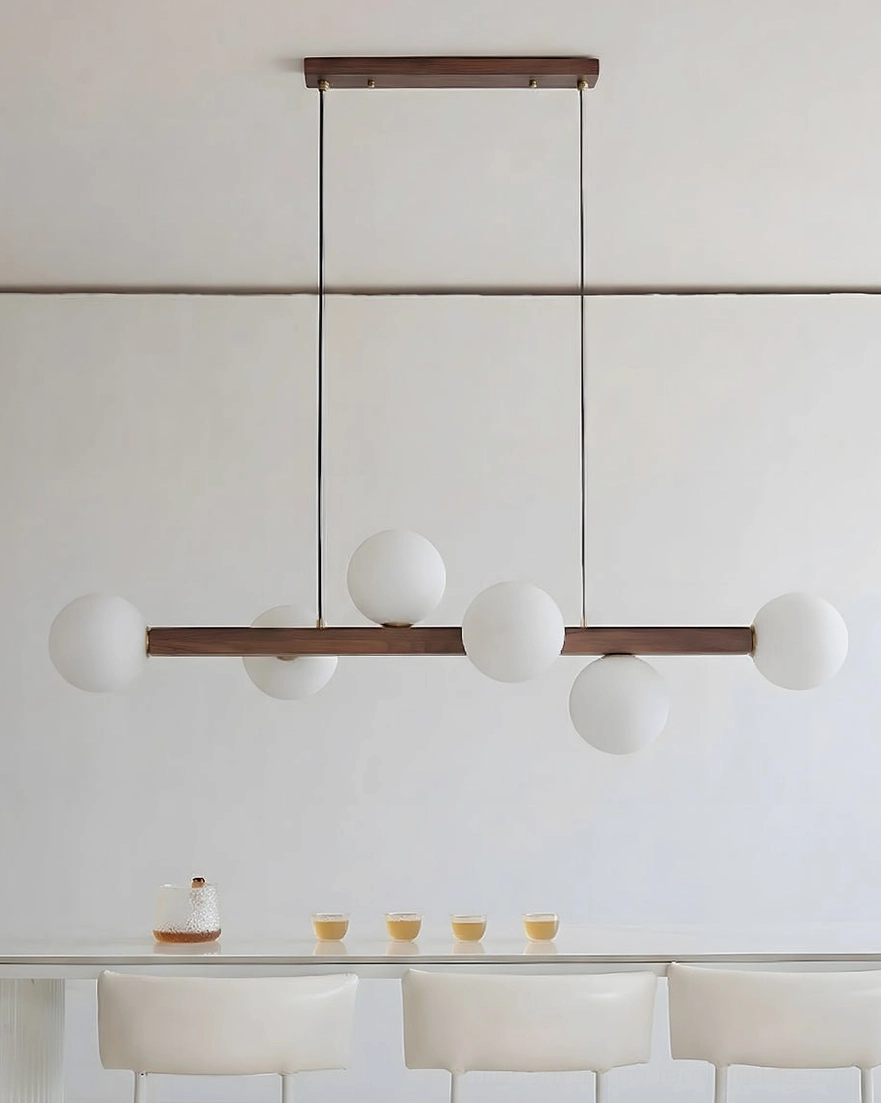 Dioniso frosted glass globe chandelier front flat view studio background