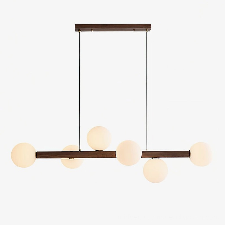Dioniso walnut wood chandelier with glass globes clean minimalist nordic design