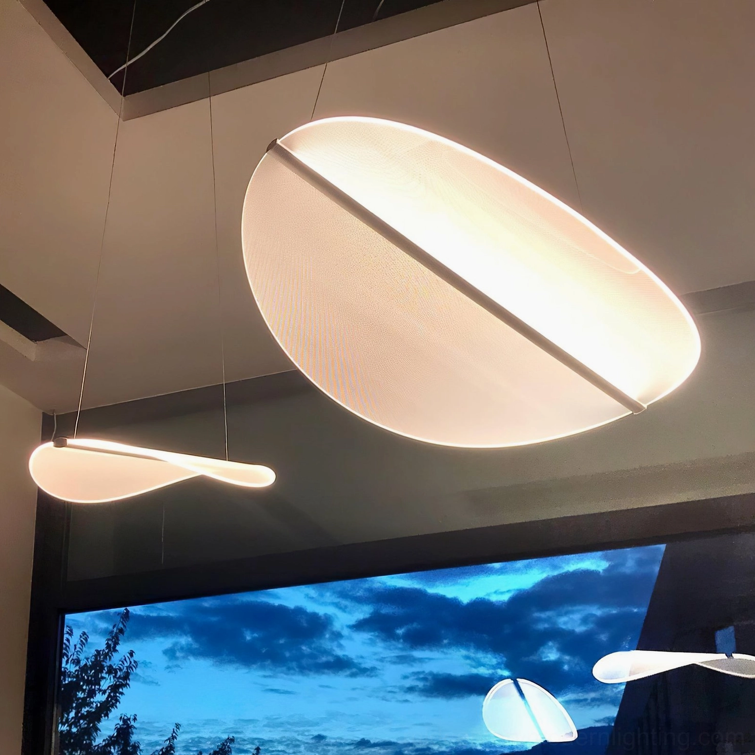 Black twisted pendant lamp sleek minimalist contemporary ceiling fixture detail view