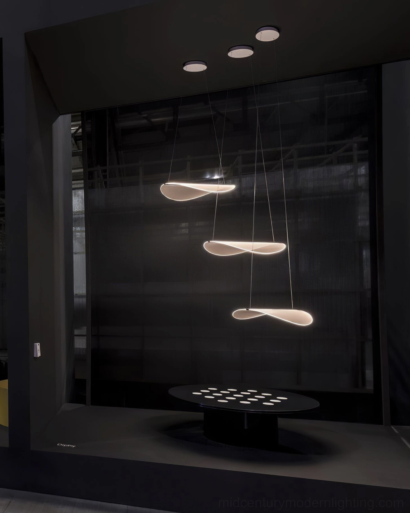 Contemporary LED pendant lamp twisted silhouette white finish interior lighting design