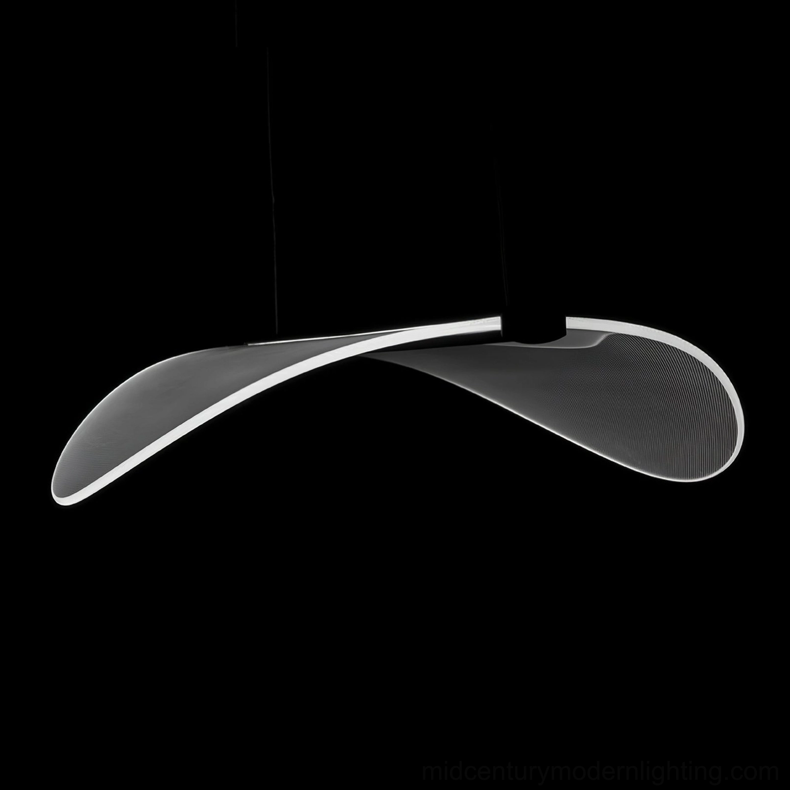 Black matte twisted pendant lamp sleek minimalist close-up side view studio