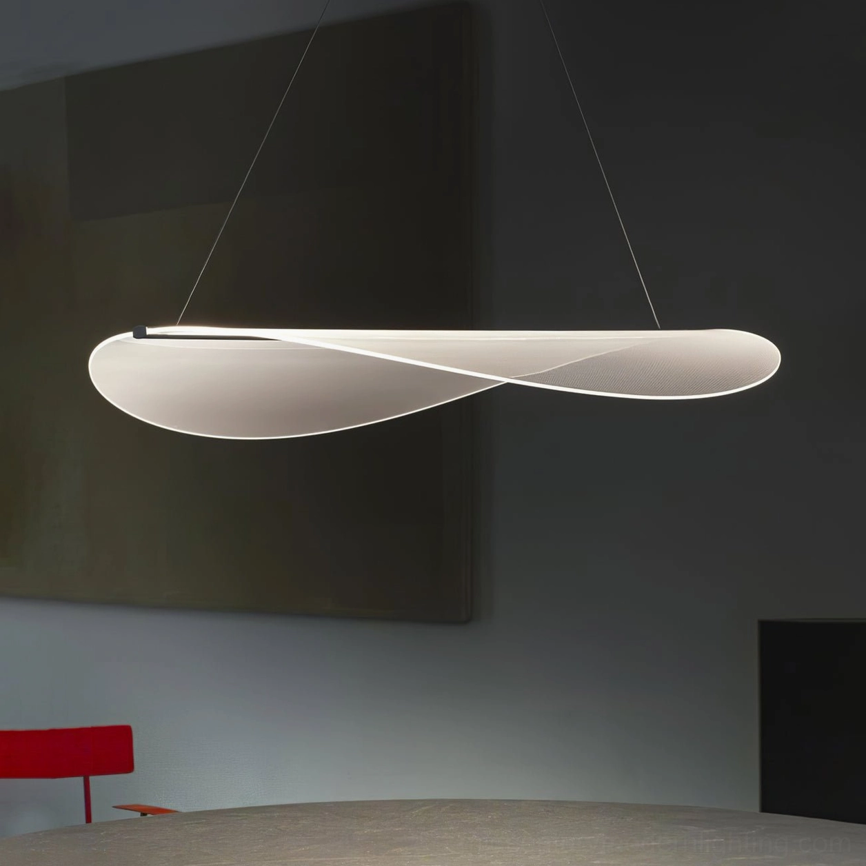 Modern LED twisted pendant lamp white finish dining room contemporary interior design