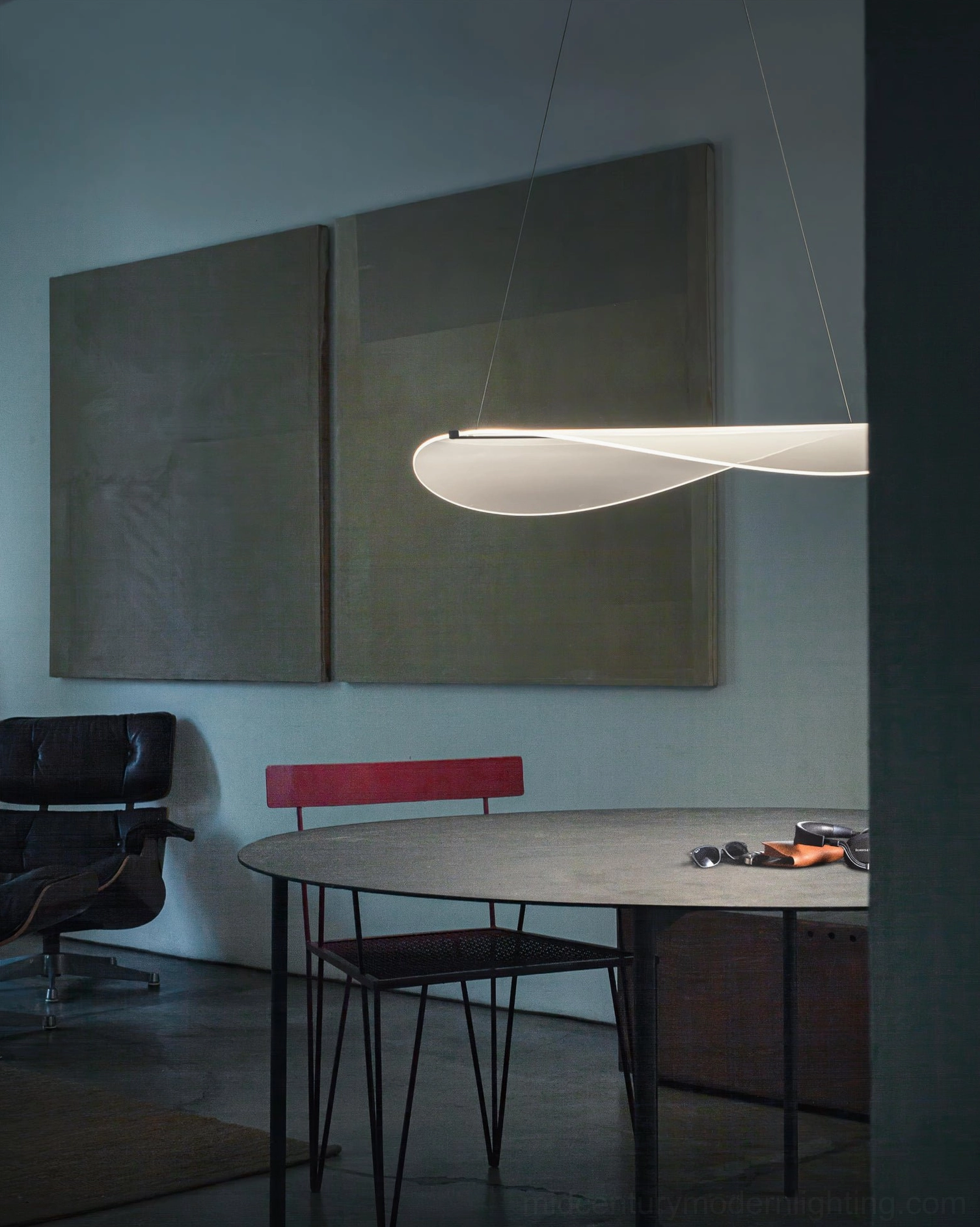 Single white twisted pendant lamp modern dining area contemporary LED lighting fixture