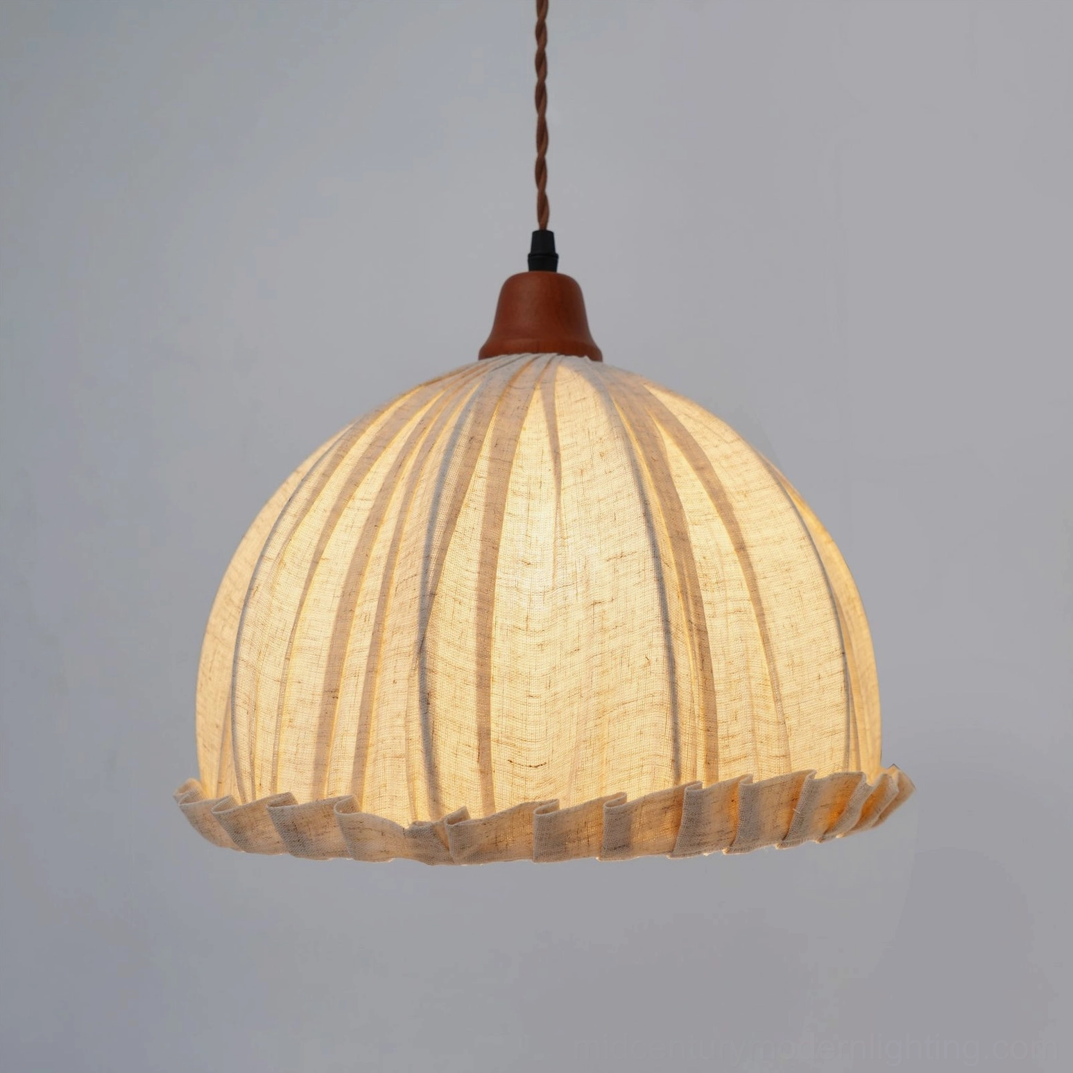 Dippa pendant lamp studio shot showing beige fabric striping and light diffusion