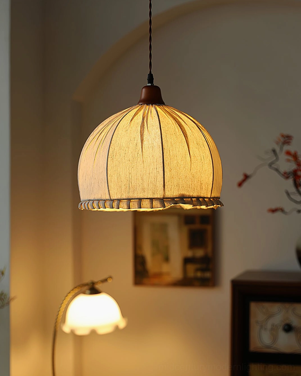 Dippa pendant lamp detail shot of fabric weave texture and lighting diffusion