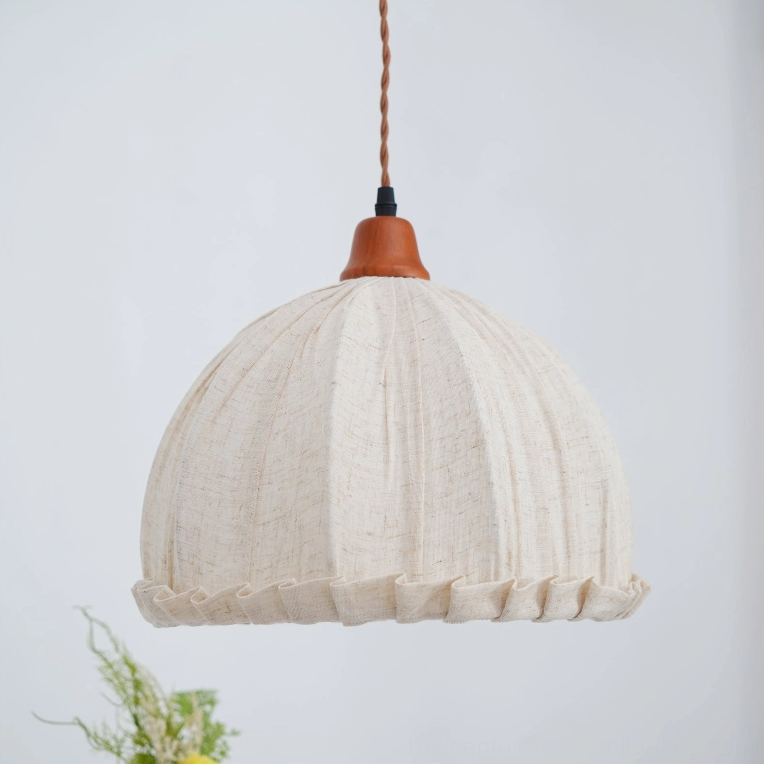 Dippa fabric pendant light overhead view showing dome shape and fabric gathering