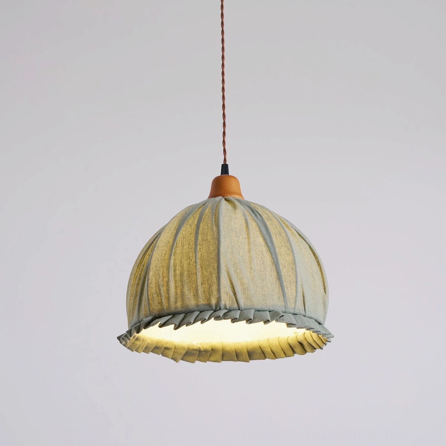 Dippa handcrafted fabric pendant lamp three-quarter view with twisted suspension cord