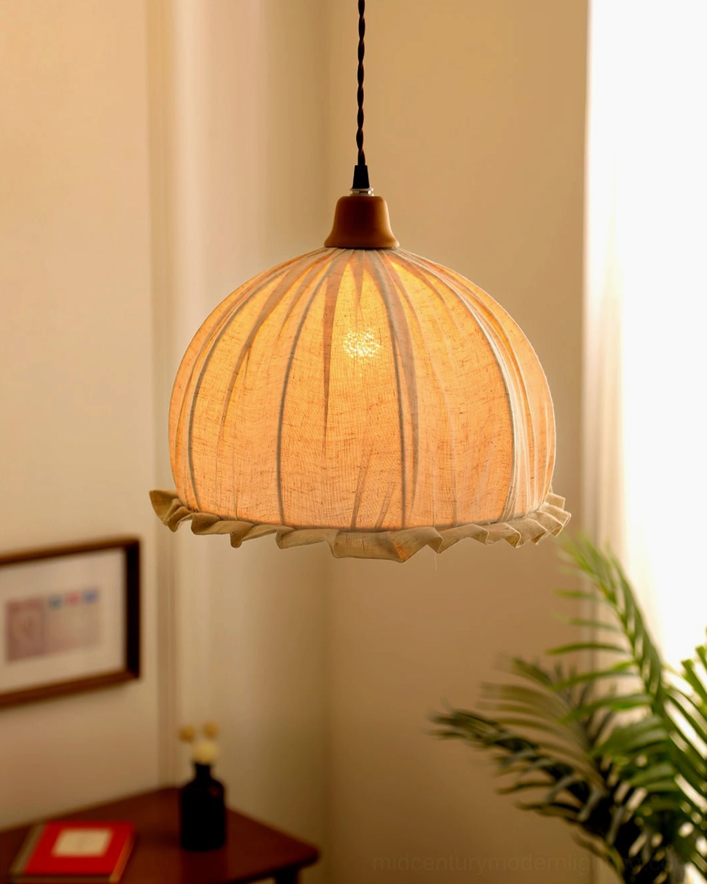 Dippa fabric pendant lamp interior residential setting with warm vintage styling