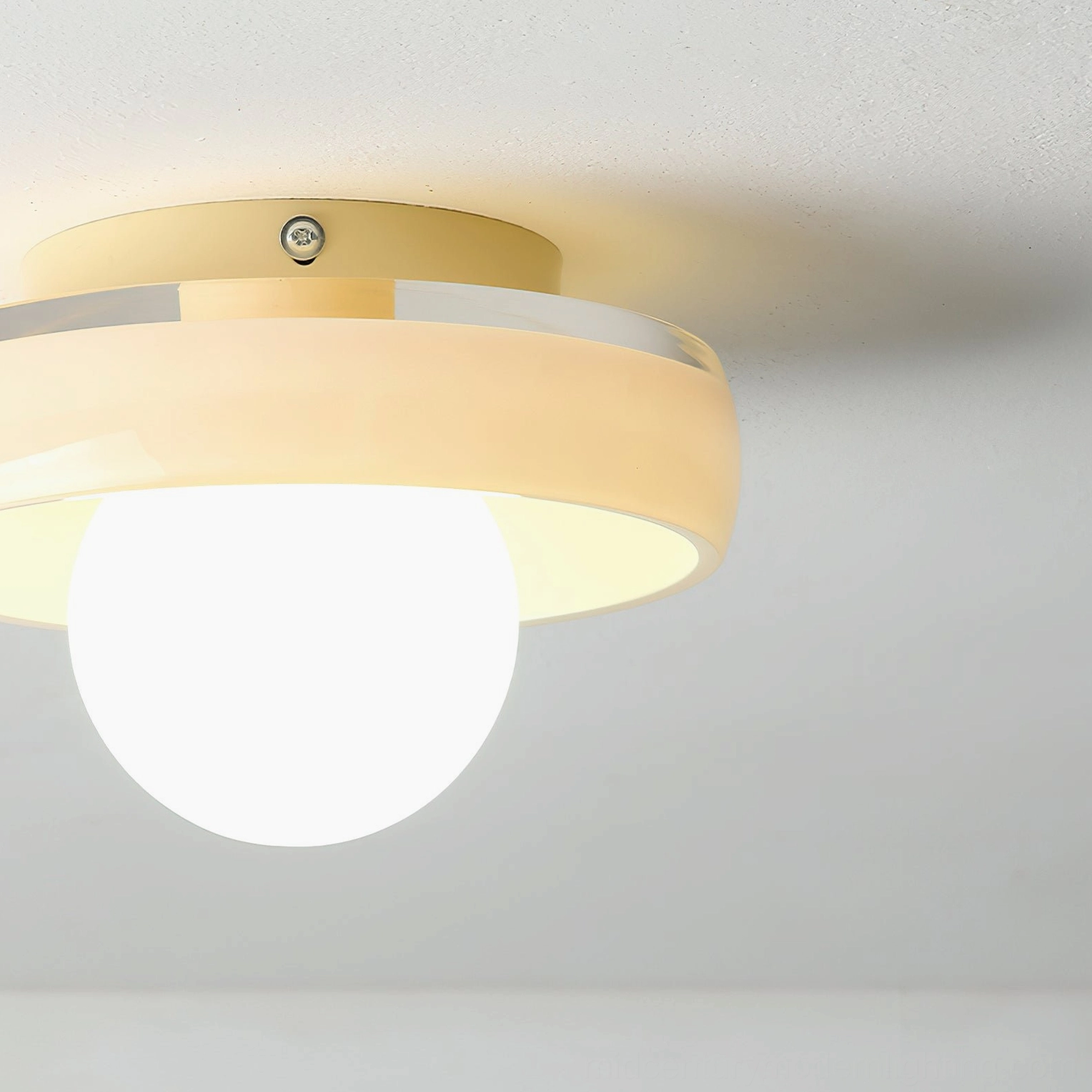 Disc Orb Ceiling Light installation detail showing ceiling fixture with soft light diffusion