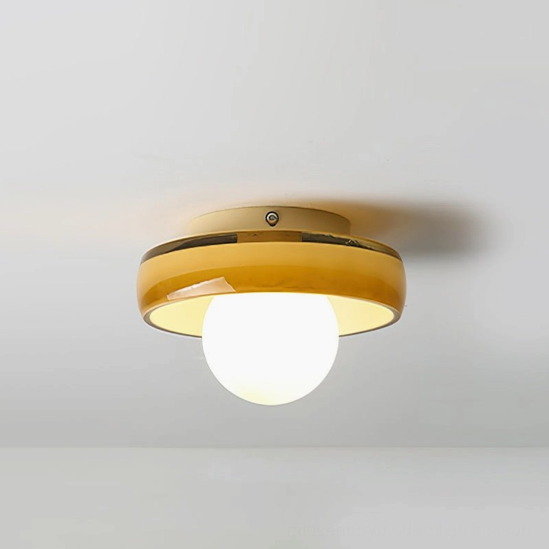 White Disc Orb Ceiling Light with frosted globe, scandinavian mid-century modern style fixture