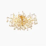 Divino crystal branch ceiling chandelier with brass frame and clear glass teardrop pendants - studio product view