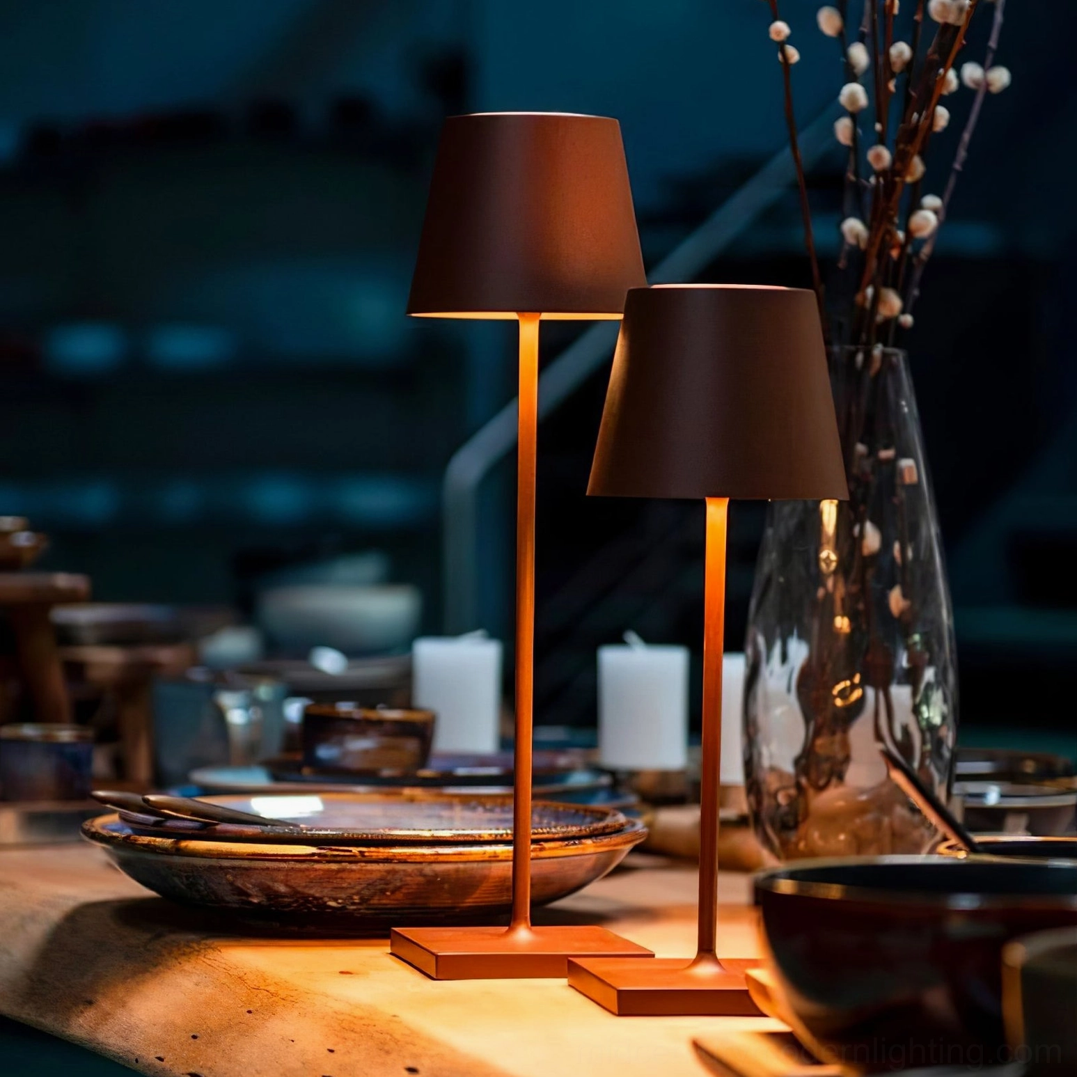 Doku rechargeable table lamp in black finish on contemporary interior display setting