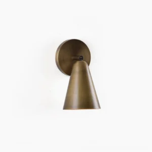 Donna brass swivel wall sconce frontal view with adjustable cone shade on white background