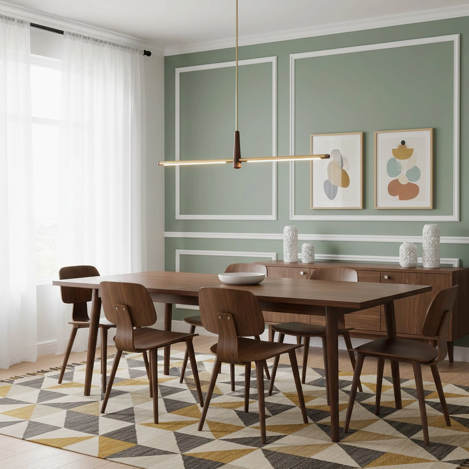 Dorian linear chandelier architectural lighting design mid-century modern aesthetic