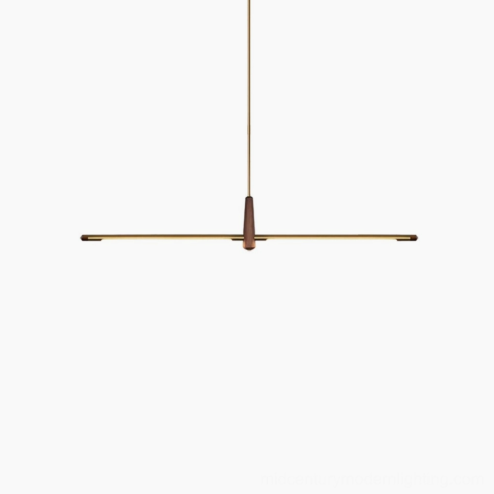 Dorian brass walnut linear chandelier product image 90cm length 35.4 inches modern pendant