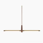 Dorian brass and walnut linear chandelier front view on white background modern minimalist pendant light