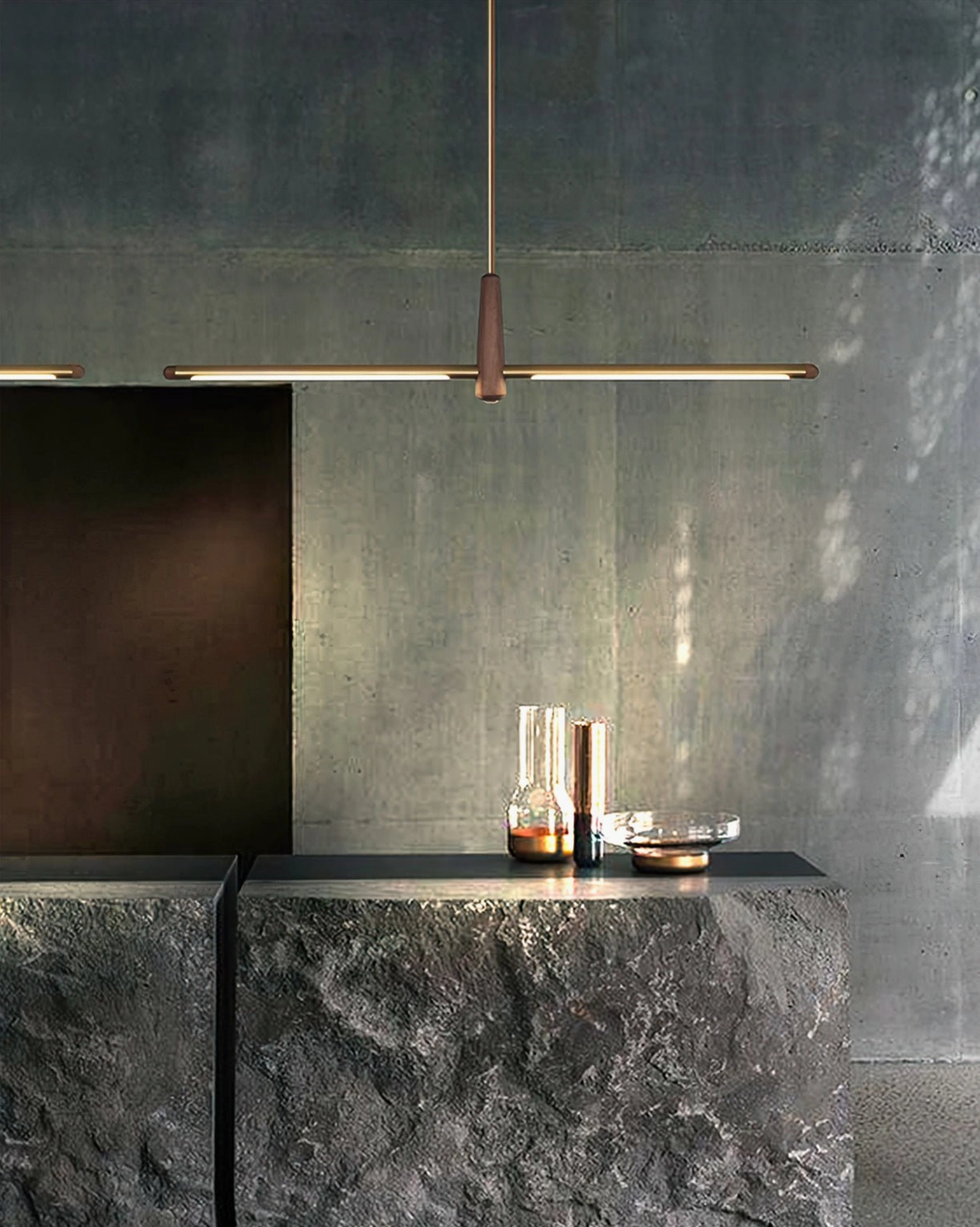 Dorian pendant light modern farmhouse aesthetic hanging over kitchen counter island