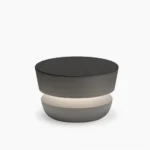 Dots outdoor table lamp front view - modern minimalist matte charcoal cylindrical design with dual-layer structure