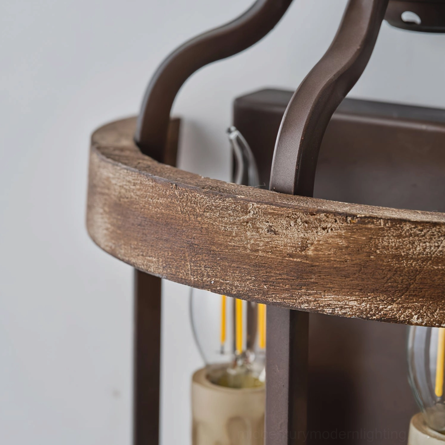 Rustic double candle wall sconce architectural detail showing frame construction and vintage design elements