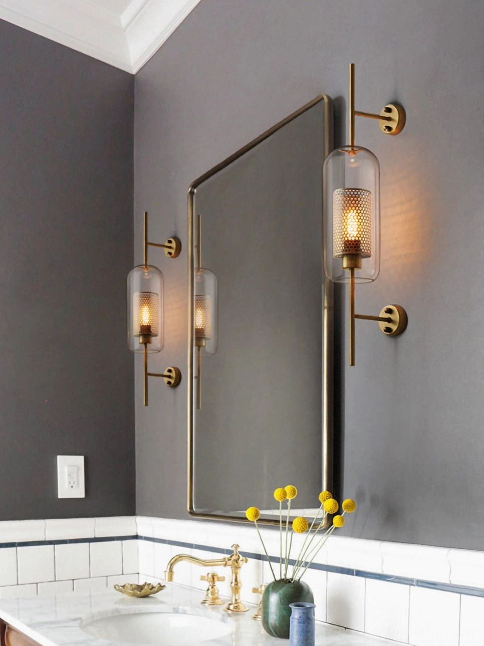Double glass wall sconce pair showing symmetrical installation and matching design