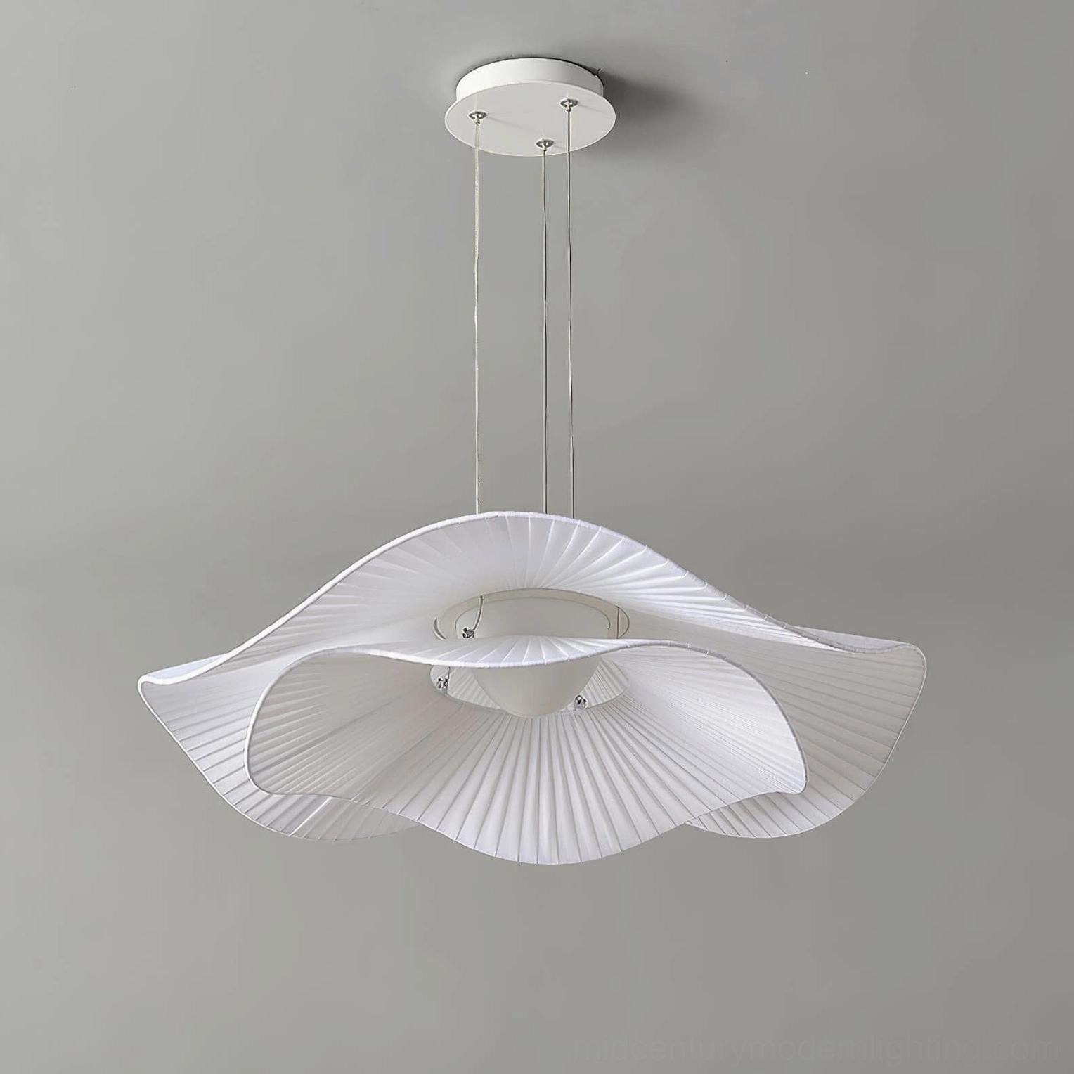 Double-layer pleated cloud pendant lamp three-quarter view dual layered fabric structure