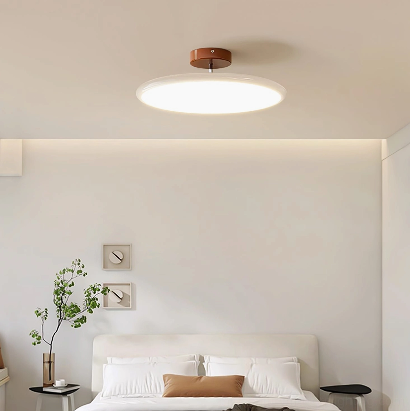 Drift adjustable ceiling light in bedroom with low angle view showing even light distribution