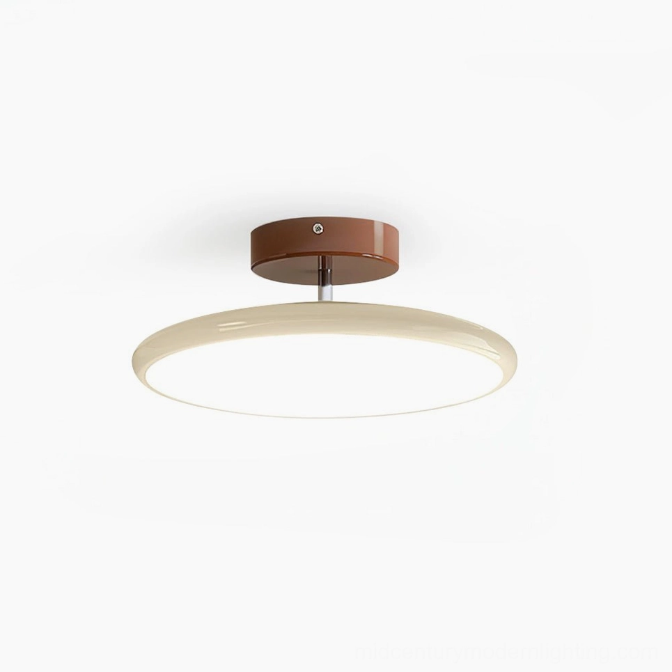 Drift adjustable ceiling lamp in cream beige finish, studio shot on white background showcasing slim disc profile