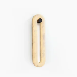 Dromo alabaster wall sconce with elongated oval loop silhouette, frontal view on pure white background