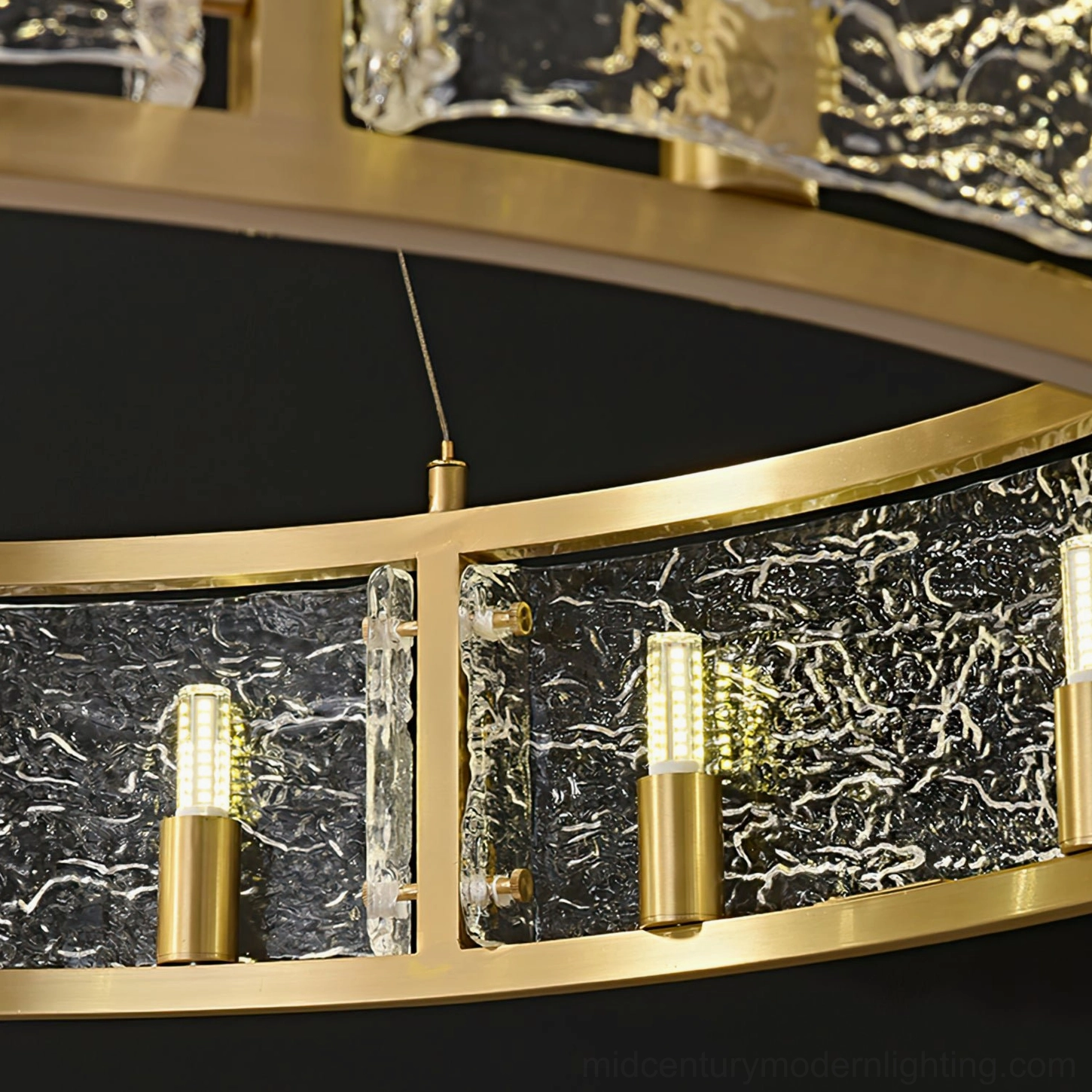 16-head drum chandelier large brass ring pendant in modern interior setting