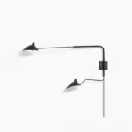 Articulated spider wall sconce with dual adjustable arms in matte black finish on minimalist white background