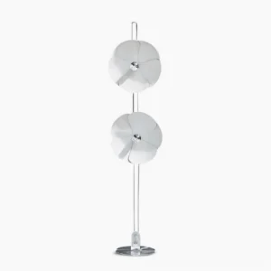 Dual Bloom Silver Floor Lamp - Mid-century modern sculptural design with two petal-shaped shades and polished chrome base