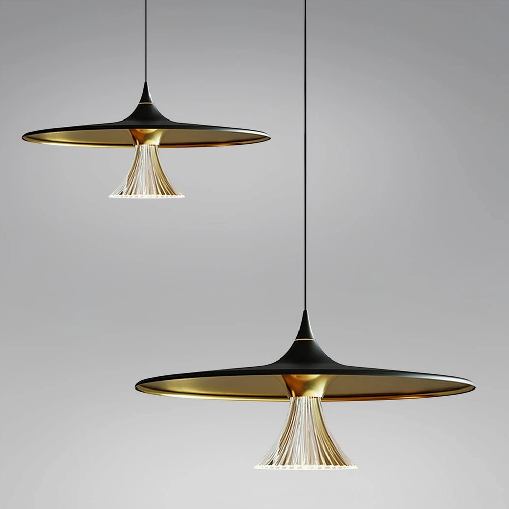 Two matching Ipho disc pendant lights at different heights, overhead view modern minimalist design