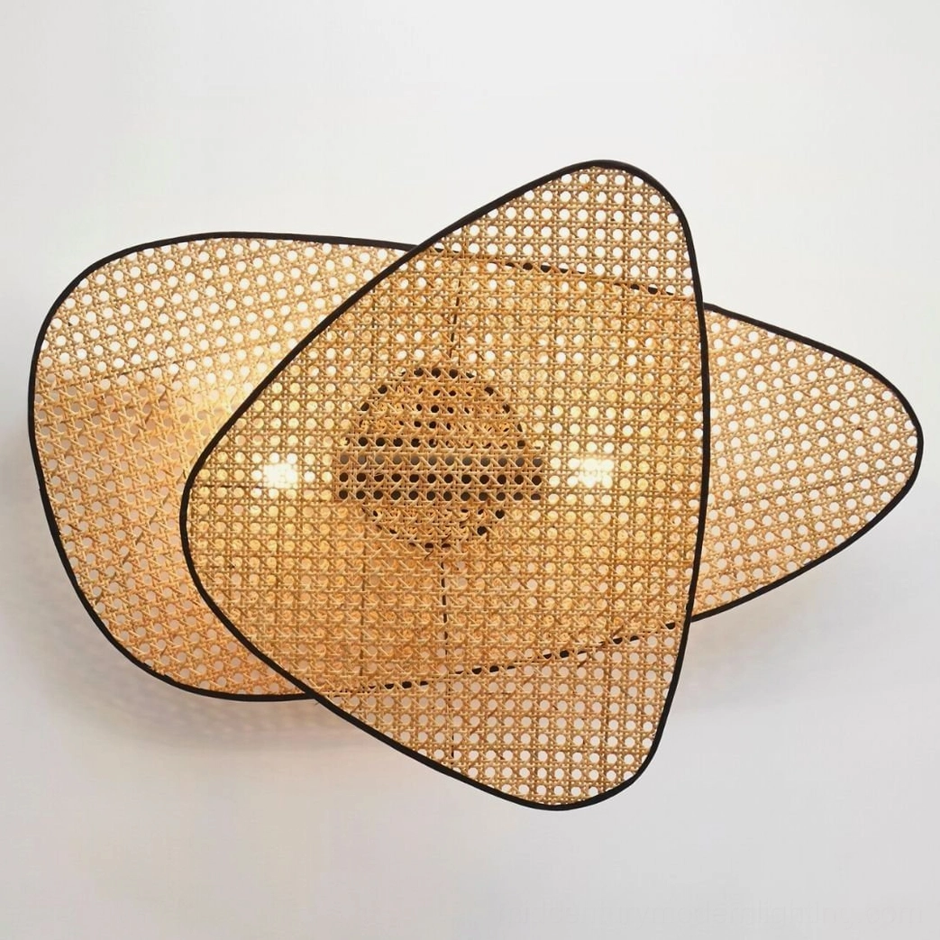 Dual-panel rattan wall lamp in modern bedroom accent wall lighting warm ambient mood