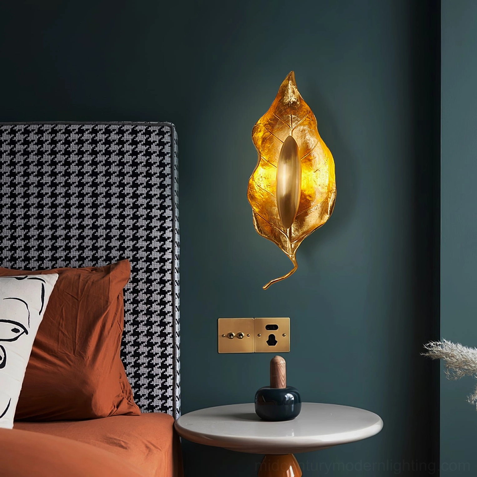 Dumaine leaf wall lamp mid-century modern home office environment showing professional sophisticated aesthetic