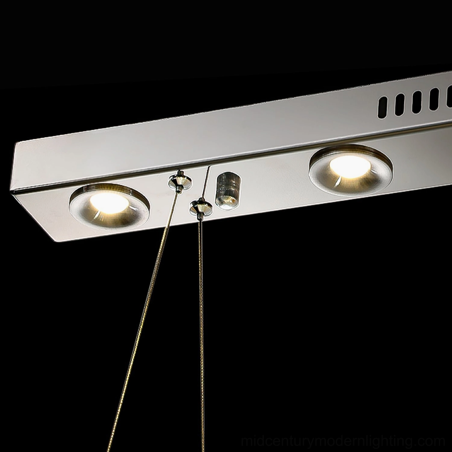 Dumini chandelier chrome metal mounting base with integrated LED heat dissipation detail