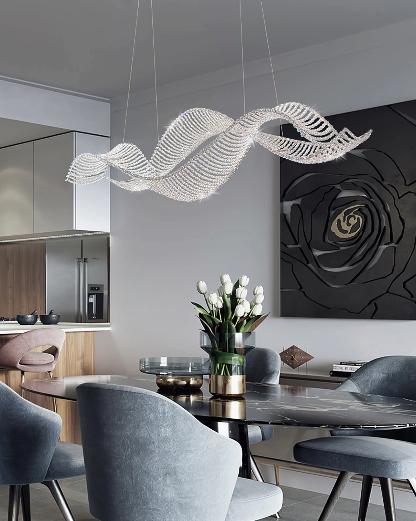 Dumini crystal chandelier suspension system and mounting hardware detail