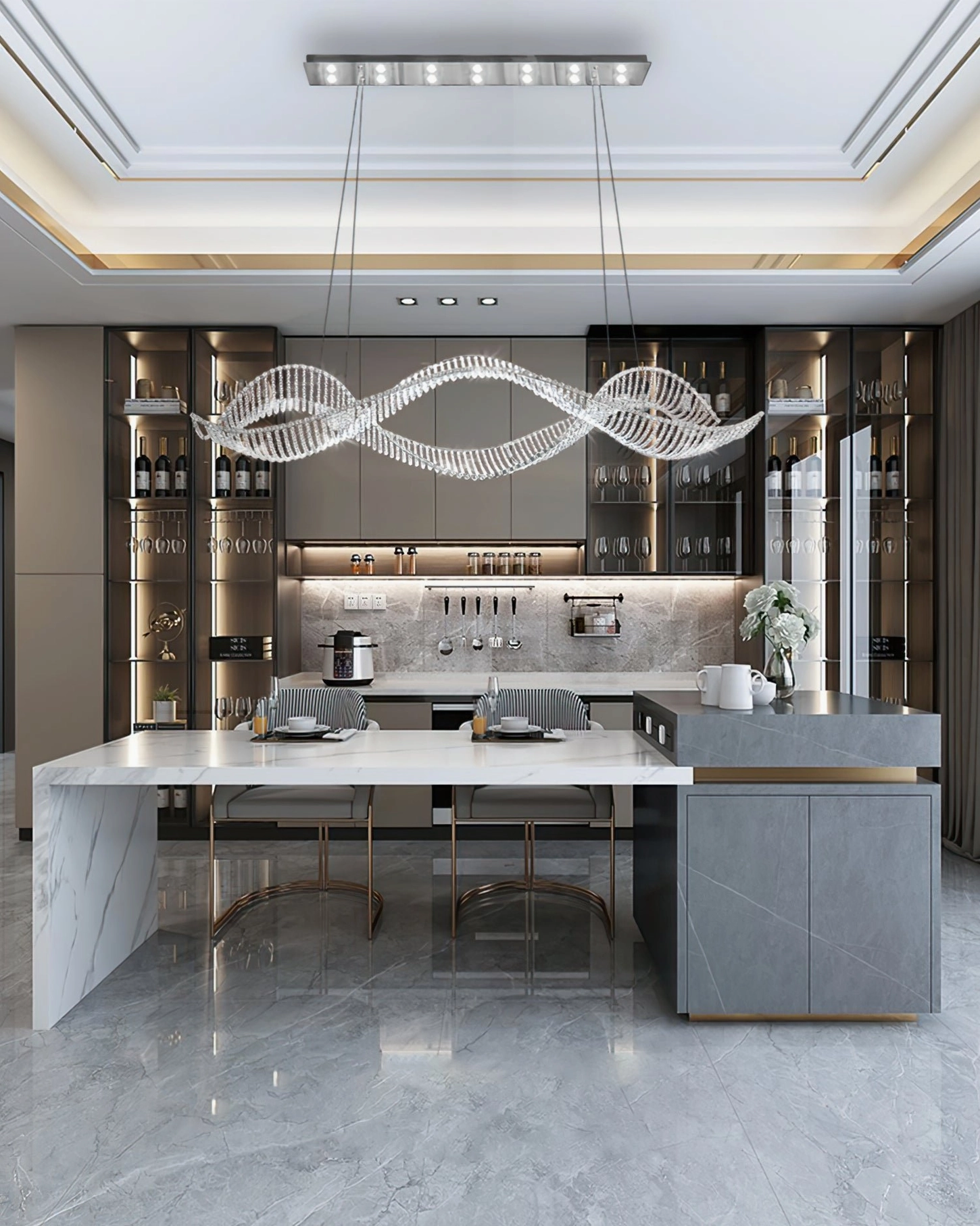 Dumini chandelier chrome finish detail with precision-engineered stainless steel