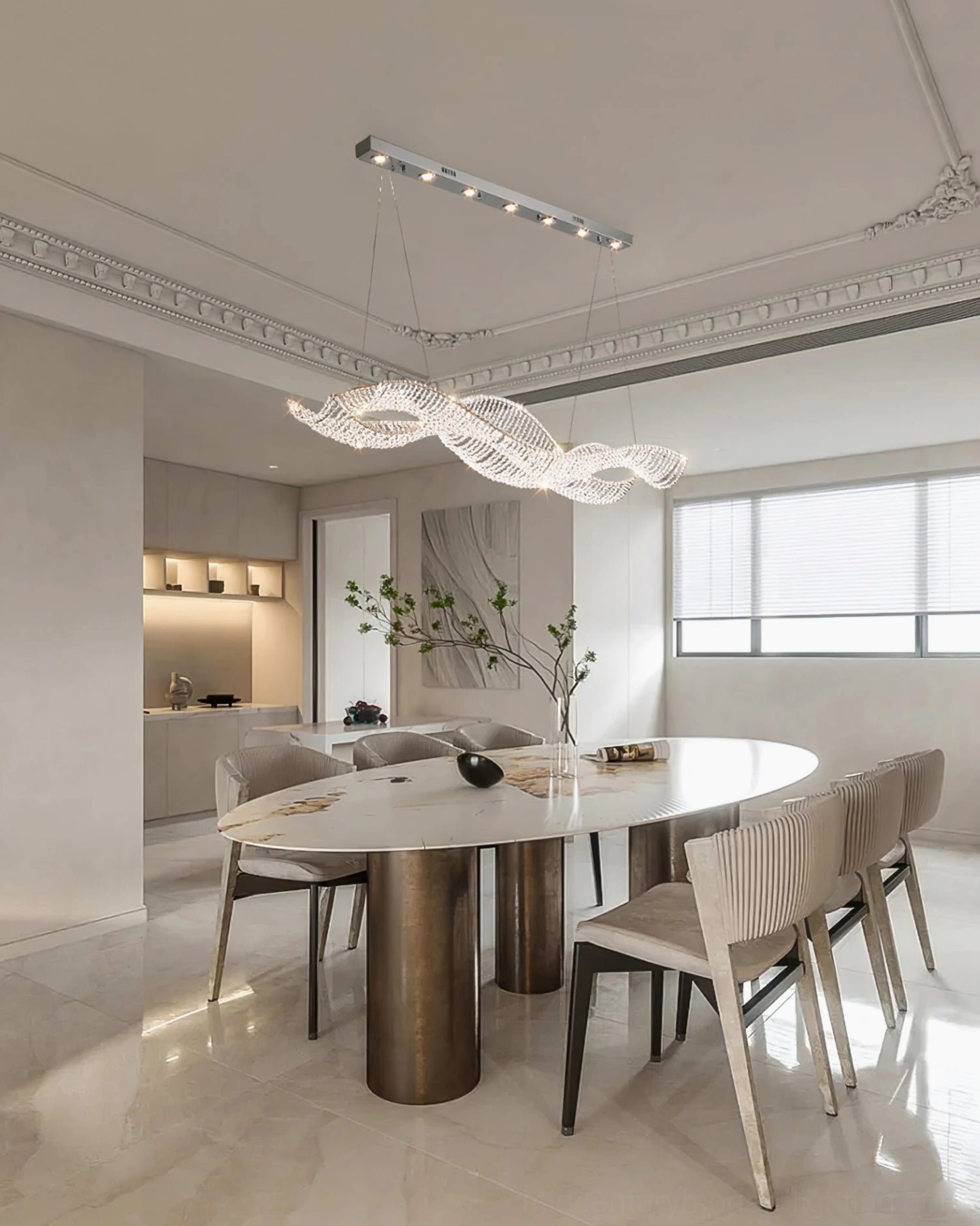 Dumini chandelier crystal wave structure light diffusion design detail
