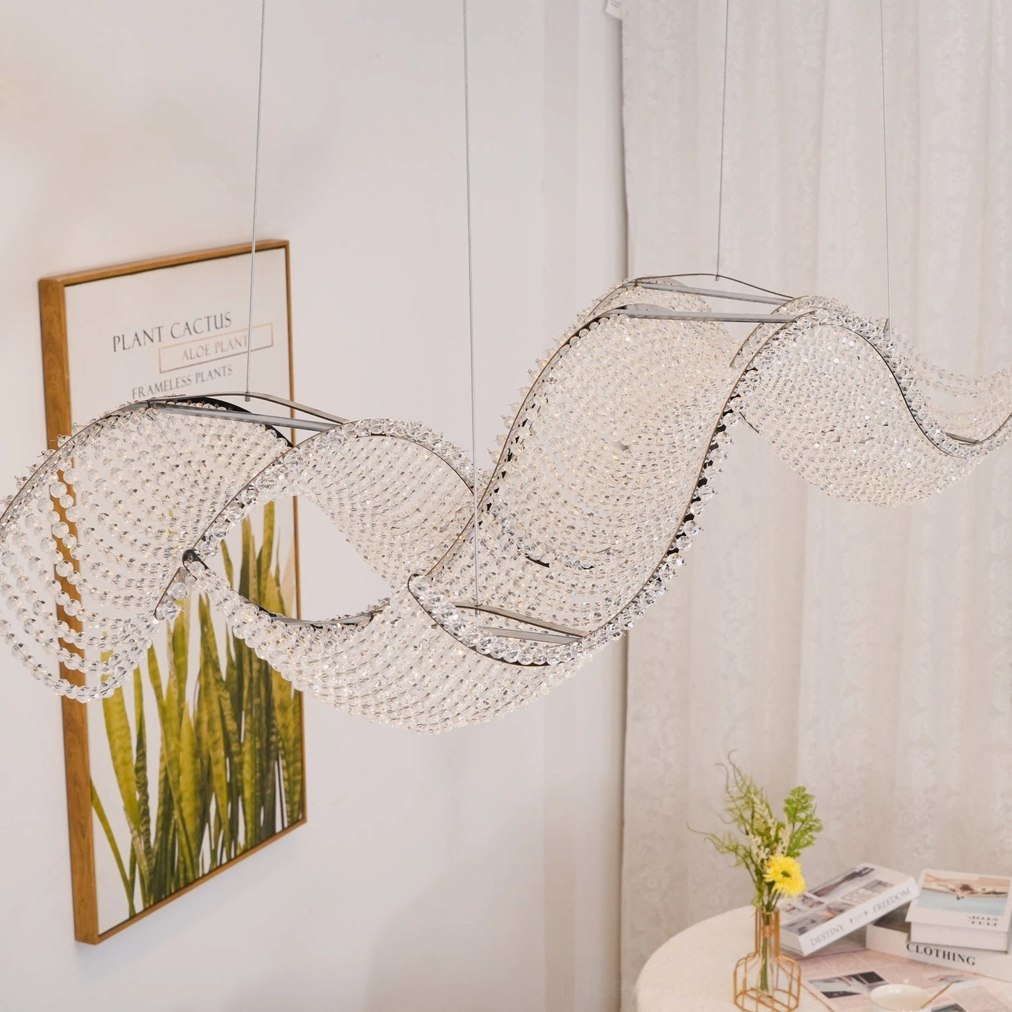 Dumini wave crystal chandelier double size configuration luxury dining light