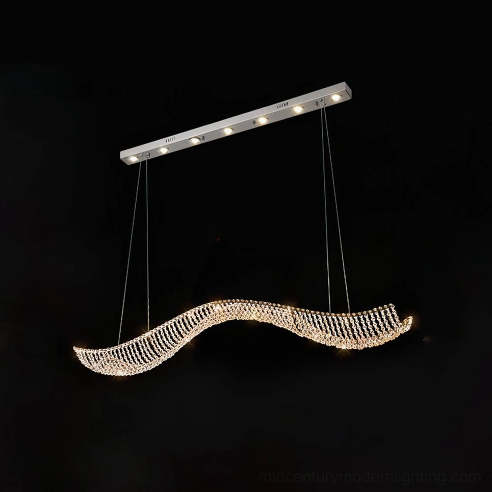 Dumini wave crystal chandelier full view modern luxury pendant suspension