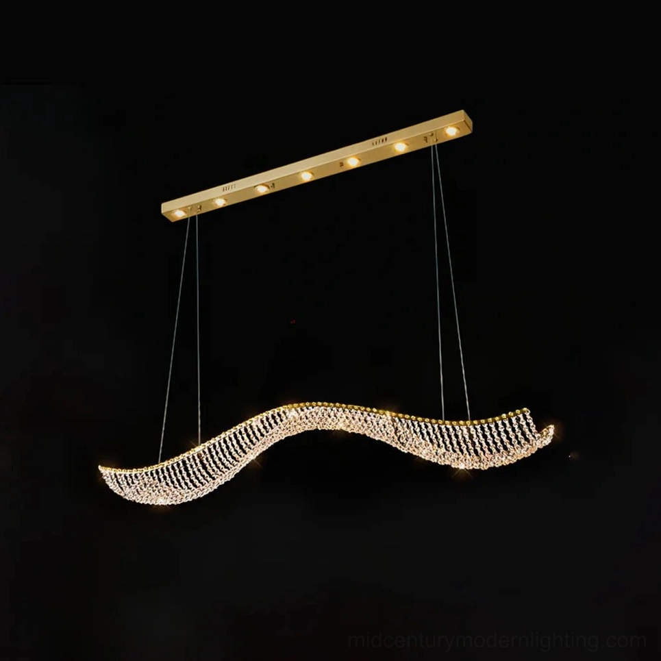 Dumini gold finish single size wave crystal chandelier contemporary luxury